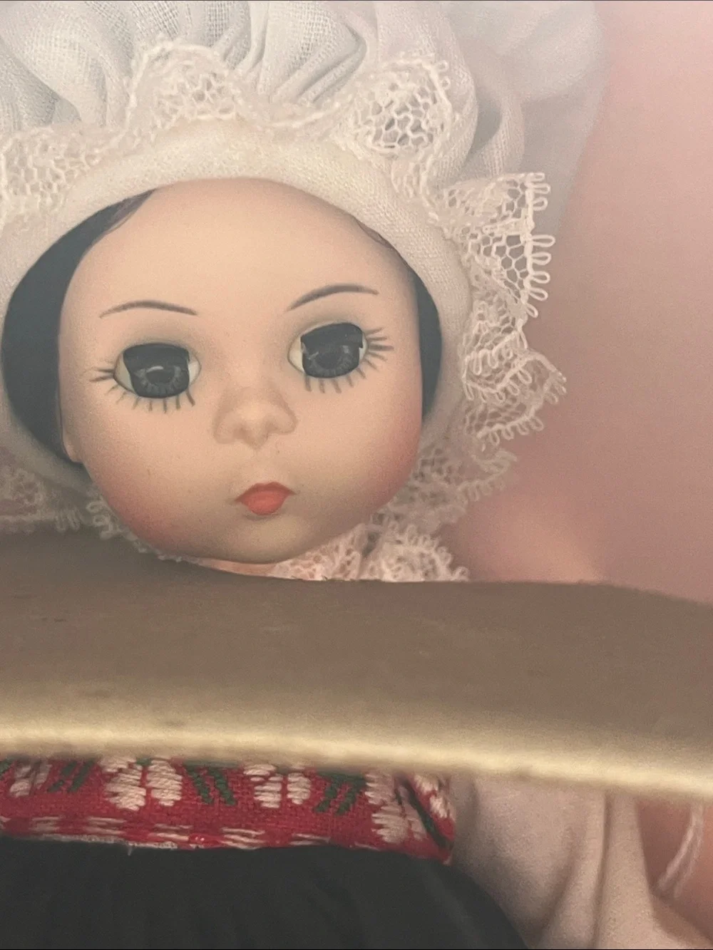 Madame Alexander Doll with White Bonnet, Floral Trim,Little Woman vintage Y2K